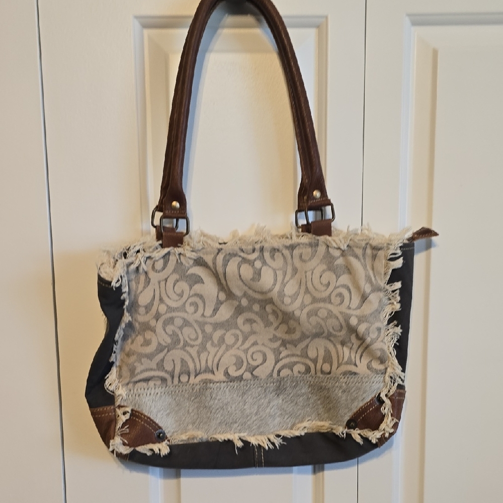 Myra Bag Elegant Brown and Cream Patterned Tote